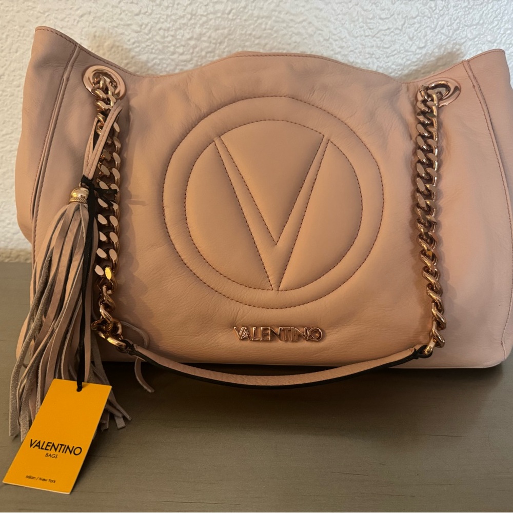 Valentino Blush Leather Chain Shoulder Bag
